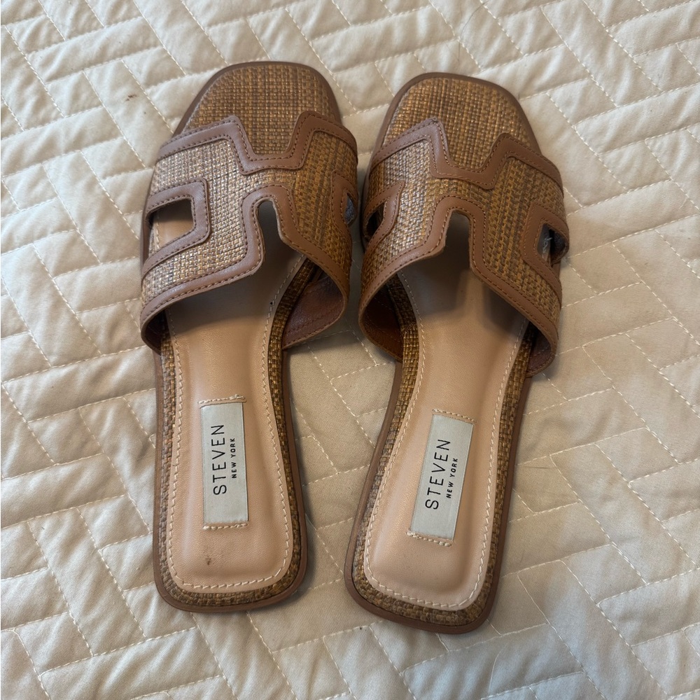 Steven by Steve Madden Tan Woven Slide Sandals